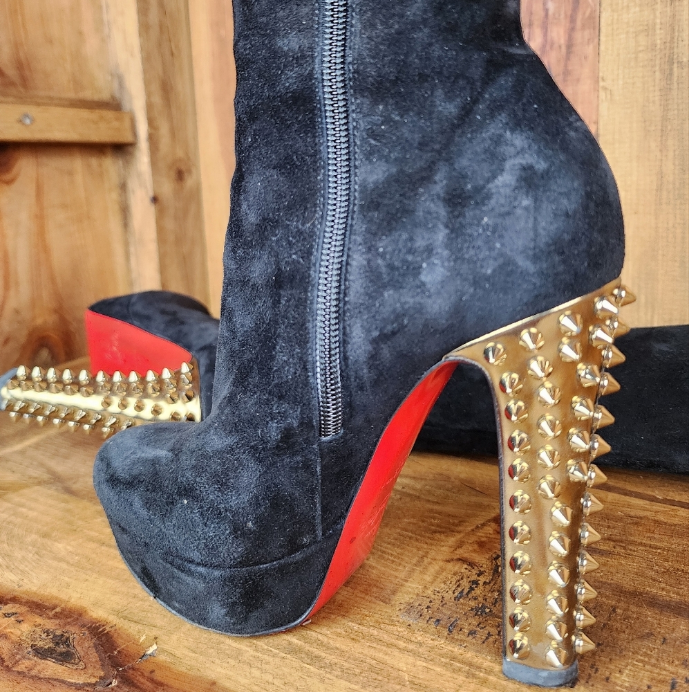 Christian Louboutin Black Suede Taclou Knee High Boots - Picture 9 of 15